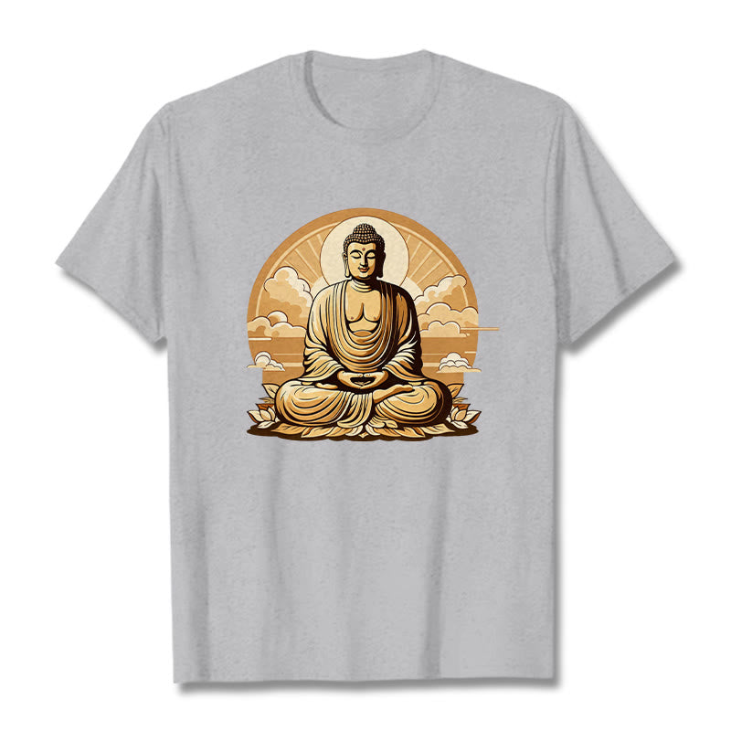 Buddha Stones Sonnige Glücks-Wolken Buddha Tee T-Shirt - Hellgrau - 2XL - image 19