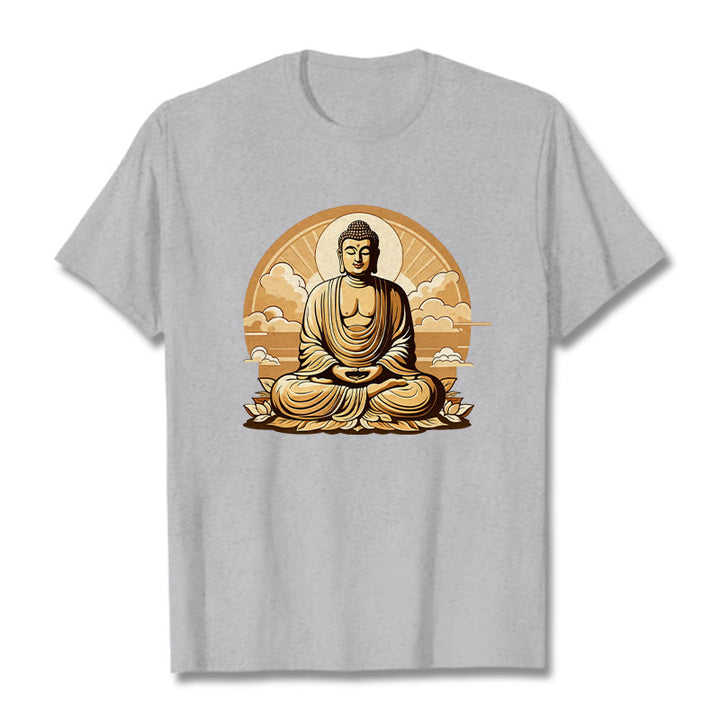 Buddha Stones Sonnige Glücks-Wolken Buddha Tee T-Shirt - Hellgrau - 2XL - image 19