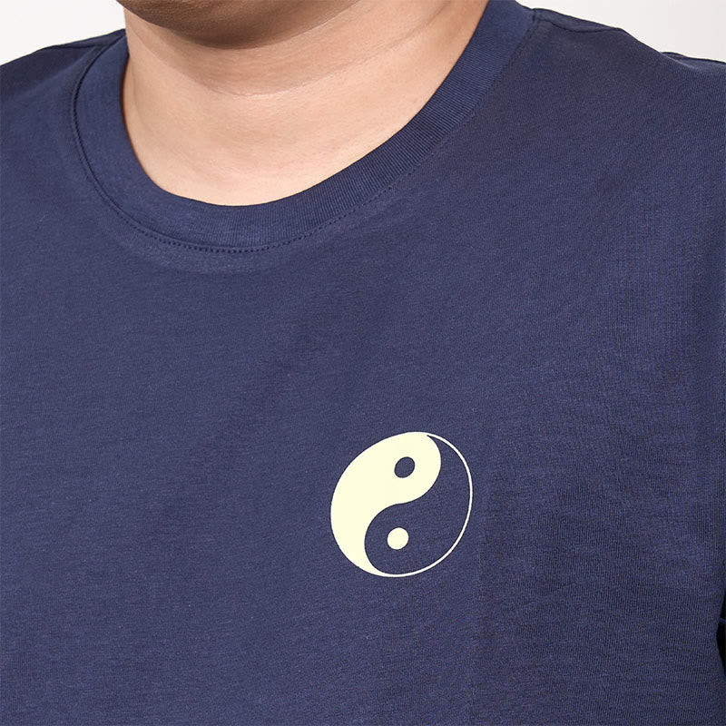 Buddha Stones Herren Sommer-T-Shirt aus Baumwolle mit Rundhalsausschnitt und kurzen Ärmeln, Yin Yang - image 2