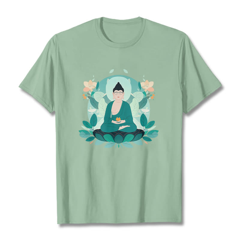 Buddha Stones Schließe Augen Green Leaf Buddha T-Shirt - Blassgrün - 2XL - image 1