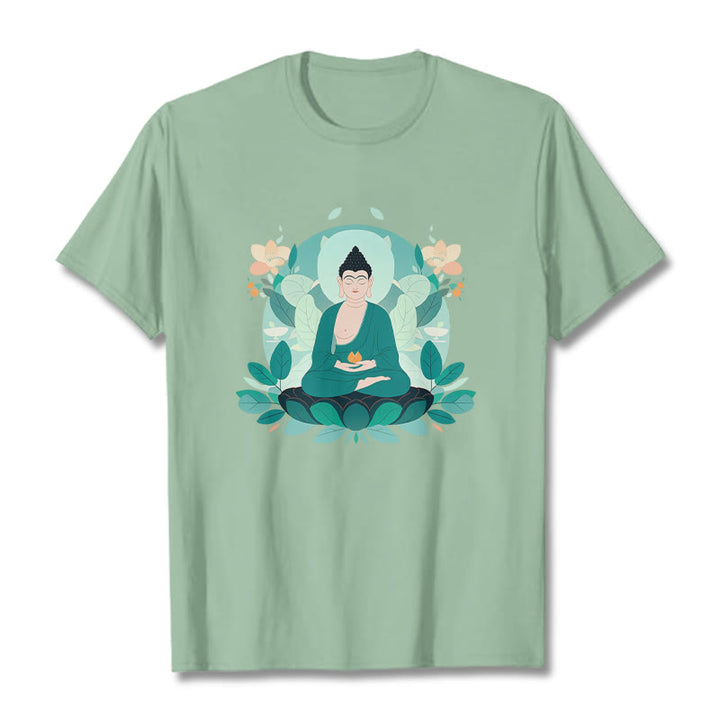 Buddha Stones Schließe Augen Green Leaf Buddha T-Shirt - Blassgrün - 2XL - image 1