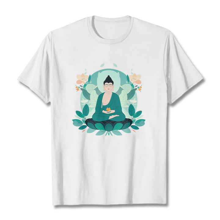 Buddha Stones Schließe Augen Green Leaf Buddha T-Shirt - Weiß - 2XL - image 3