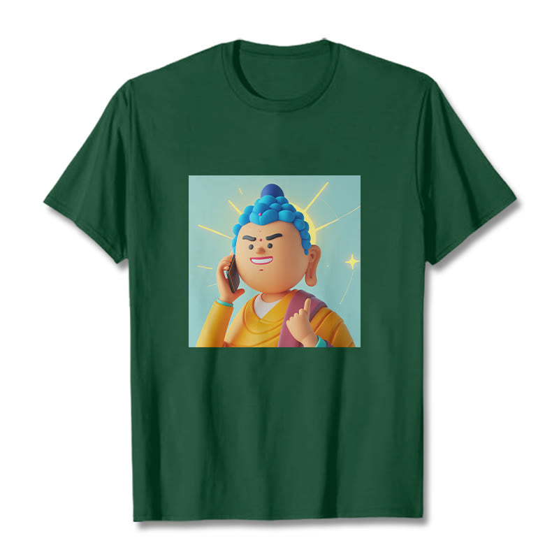 Buddha Stones Lustiges Cartoon-Buddha-T-Shirt - WaldGrün - 2XL - image 2