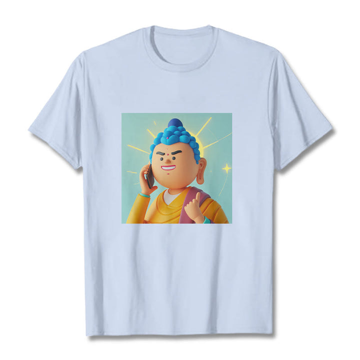 Buddha Stones Lustiges Cartoon-Buddha-T-Shirt - HellCyan - 2XL - image 1