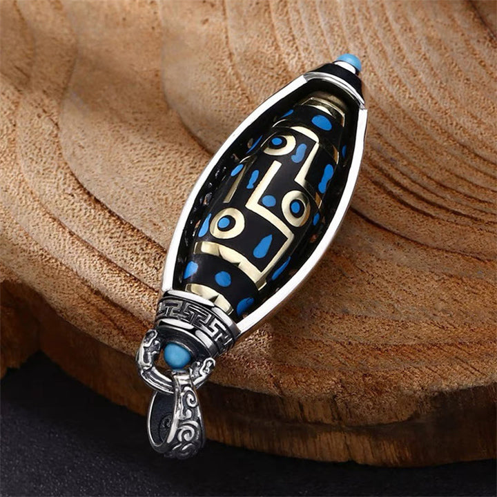 Buddha Stones Tibetische Om Mani Padme Hum Neun-Augen Dzi Perlmuster Frieden Reinheit Drehbare Halskette Anhänger - image 7