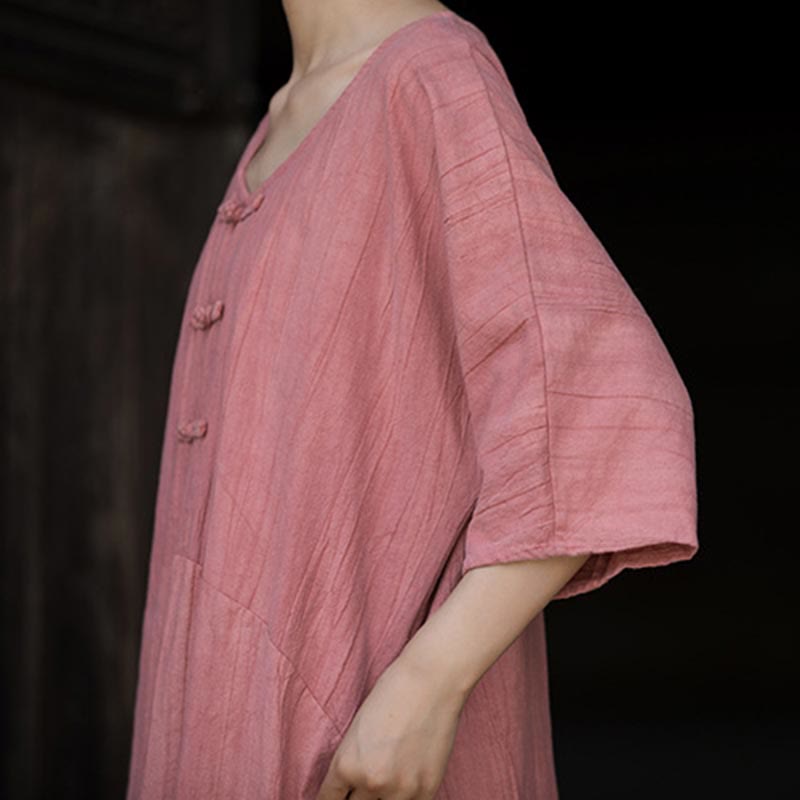 Buddha Stones Handgemachtes Tie Dye Ramie Leinen Froschknopf Midikleid Weite Beinhose mit Taschen - image 20