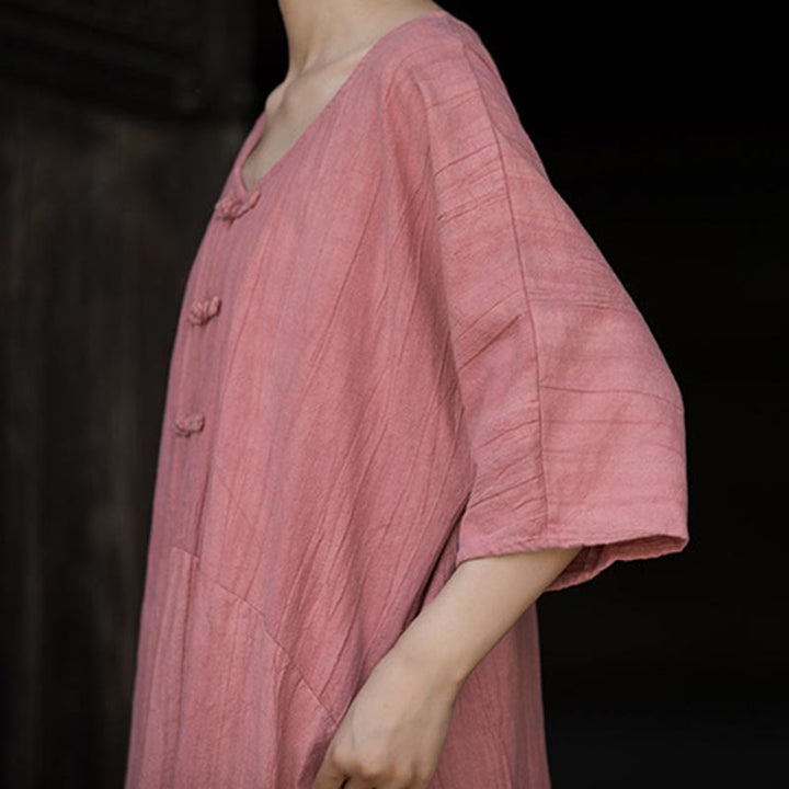 Buddha Stones Handgemachtes Tie Dye Ramie Leinen Froschknopf Midikleid Weite Beinhose mit Taschen - image 20