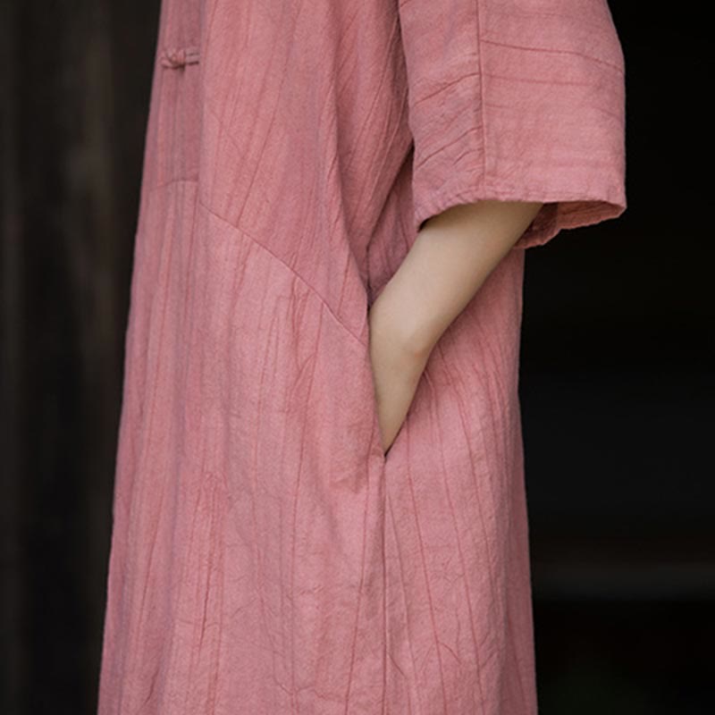 Buddha Stones Handgemachtes Tie Dye Ramie Leinen Froschknopf Midikleid Weite Beinhose mit Taschen - image 21