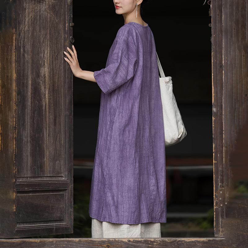 Buddha Stones Handgemachtes Tie Dye Ramie Leinen Froschknopf Midikleid Weite Beinhose mit Taschen - image 9