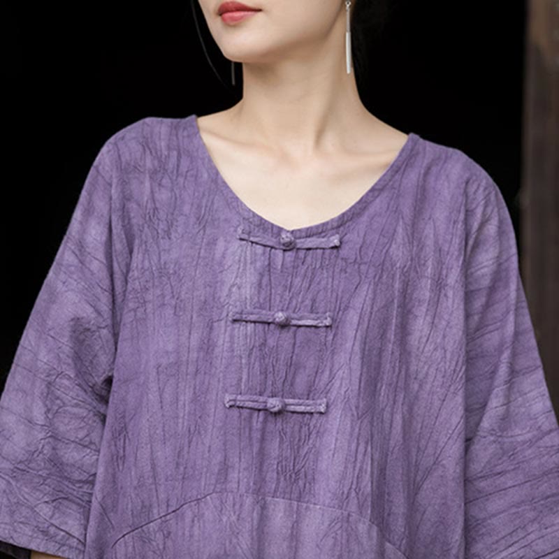 Buddha Stones Handgemachtes Tie Dye Ramie Leinen Froschknopf Midikleid Weite Beinhose mit Taschen - image 10