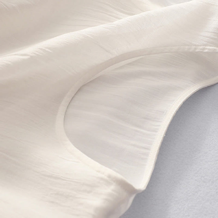 Kurzärmliges Midikleid aus Baumwolle mit Buddha Stones -Stickerei in Volltonfarbe - image 7