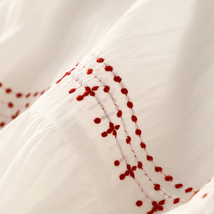 Kurzärmliges Midikleid aus Baumwolle mit Buddha Stones -Stickerei in Volltonfarbe - image 10