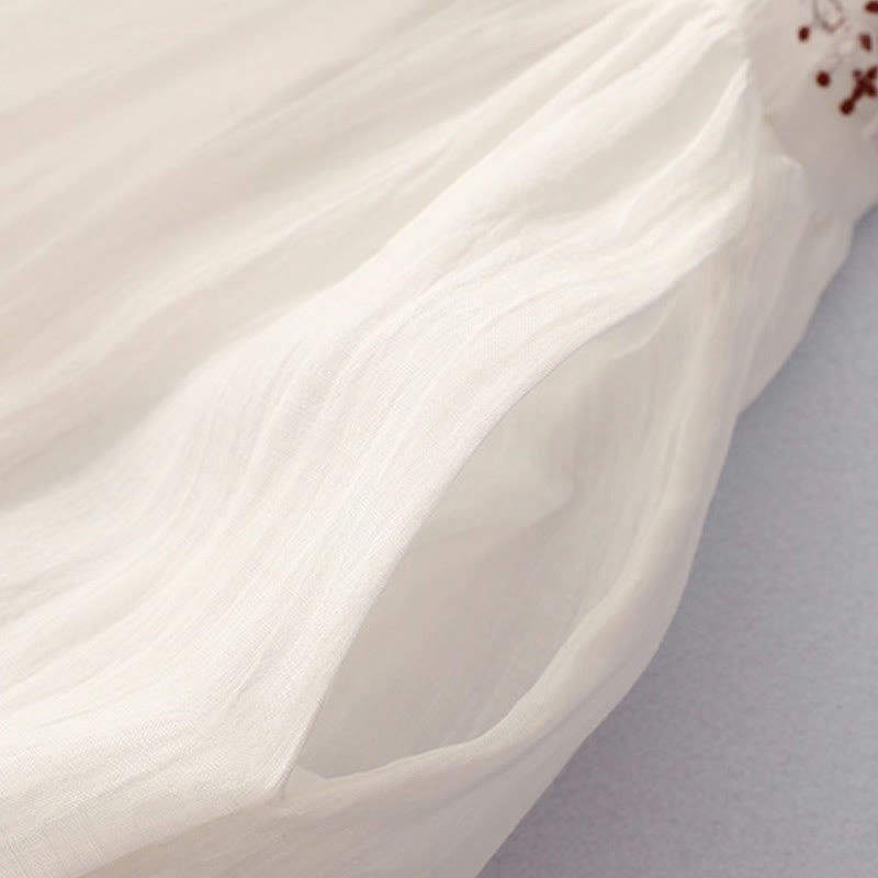 Kurzärmliges Midikleid aus Baumwolle mit Buddha Stones -Stickerei in Volltonfarbe - image 8