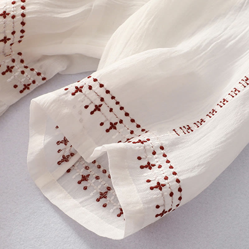 Kurzärmliges Midikleid aus Baumwolle mit Buddha Stones -Stickerei in Volltonfarbe - image 9