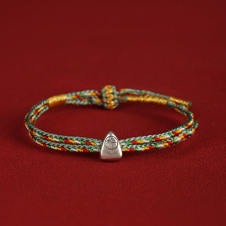 Buddha Stones 925 Sterling Silber Fu Zeichen Glück Mehrfarbiges Seil Kind Erwachsener Armband