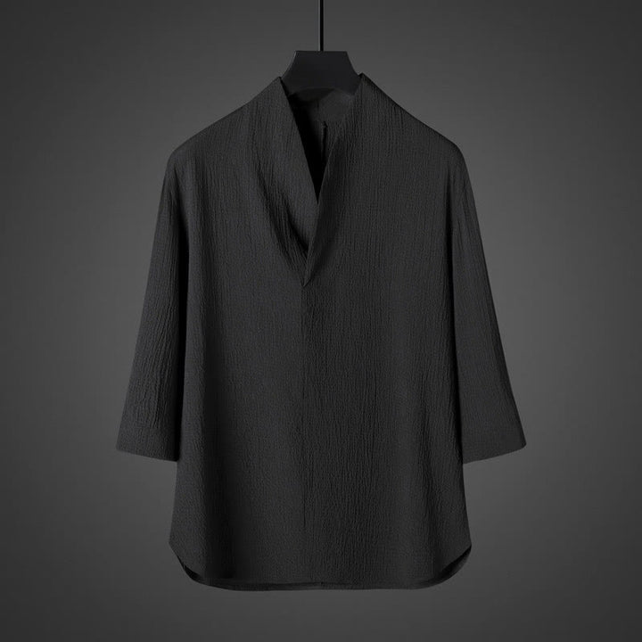 Buddha Stones Lässiges Herrenhemd mit V-Ausschnitt und Dreiviertelärmeln - Schwarz - US/ UK/AU46,EU56 (5XL) - image 6