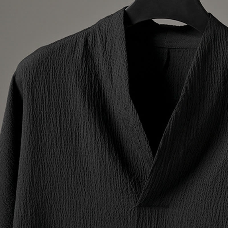 Buddha Stones Lässiges Herrenhemd mit V-Ausschnitt und Dreiviertelärmeln - image 8