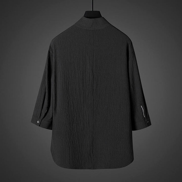 Buddha Stones Lässiges Herrenhemd mit V-Ausschnitt und Dreiviertelärmeln - image 7