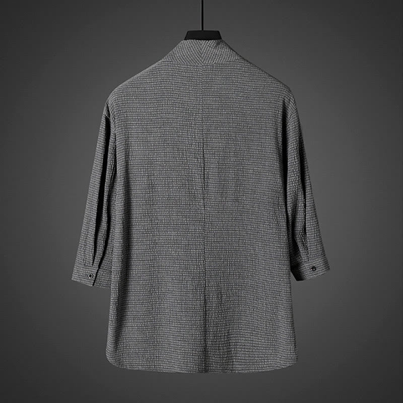 Buddha Stones Lässiges Herrenhemd mit V-Ausschnitt und Dreiviertelärmeln - image 3