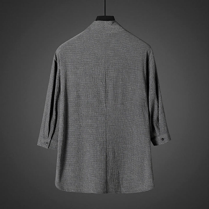 Buddha Stones Lässiges Herrenhemd mit V-Ausschnitt und Dreiviertelärmeln - image 3