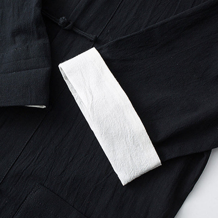 Buddha Stones Traditioneller Frosch-Knopf-Tang-Anzug Baumwolle Halbarm-Oberteile Hosen Kleidung Herren Set - image 10