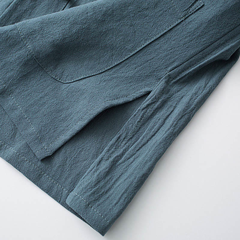 Buddha Stones Traditioneller Frosch-Knopf-Tang-Anzug Baumwolle Halbarm-Oberteile Hosen Kleidung Herren Set - image 5