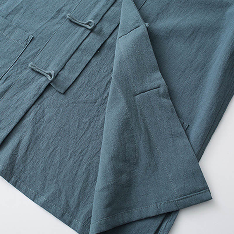 Buddha Stones Traditioneller Frosch-Knopf-Tang-Anzug Baumwolle Halbarm-Oberteile Hosen Kleidung Herren Set - image 4