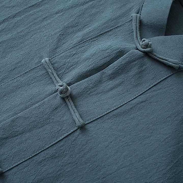 Buddha Stones Traditioneller Frosch-Knopf-Tang-Anzug Baumwolle Halbarm-Oberteile Hosen Kleidung Herren Set - image 2