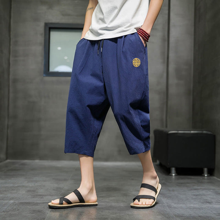 Buddha Stones Sommer Herren Leinenhose mit Kordelzug und Taschen - Stahlblau - US/ UK/AU44,EU54 (5XL) - image 1