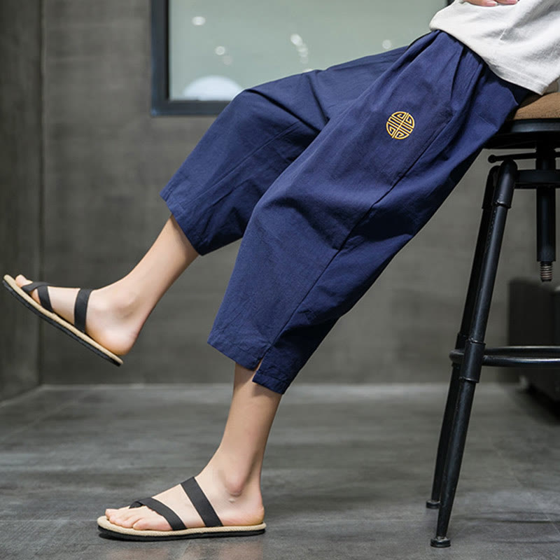 Buddha Stones Sommer Herren Leinenhose mit Kordelzug und Taschen - image 5