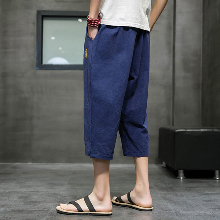 Buddha Stones Sommer Herren Leinenhose mit Kordelzug und Taschen - image 3