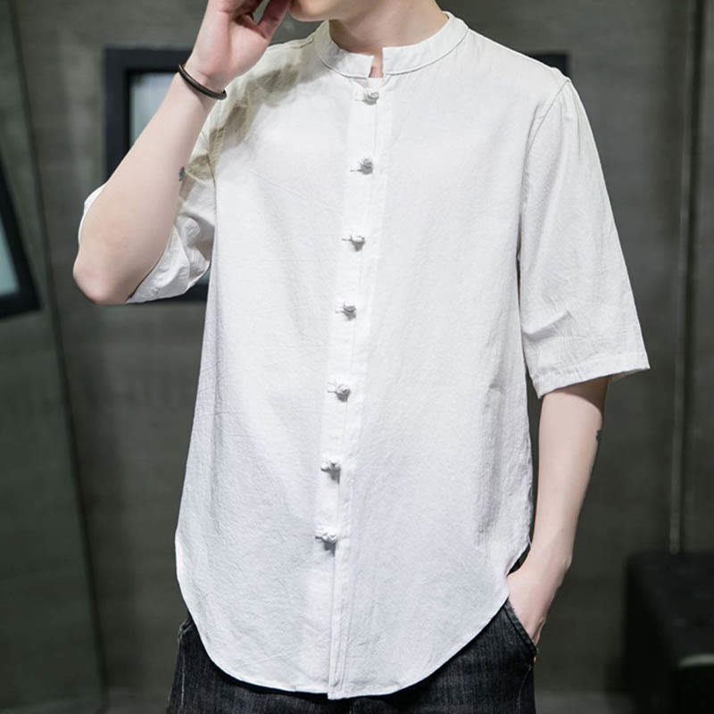 Buddha Stones einfarbiges Herren-Halbarm-Baumwollhemd - image 2