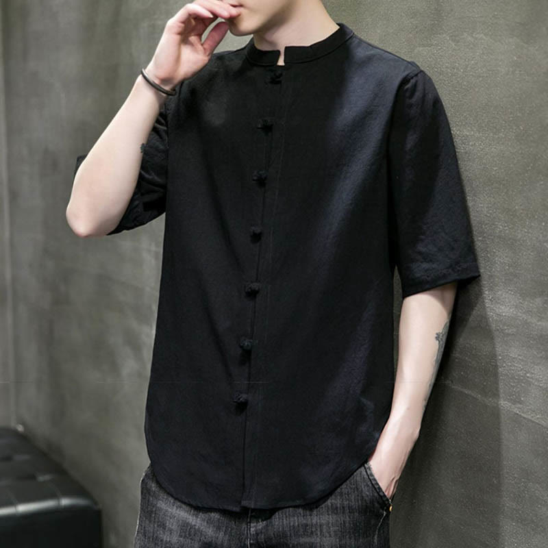 Buddha Stones einfarbiges Herren-Halbarm-Baumwollhemd - image 22