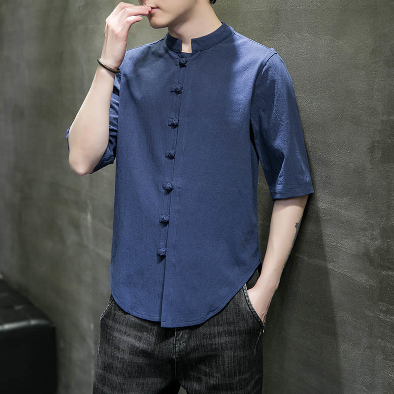 Buddha Stones einfarbiges Herren-Halbarm-Baumwollhemd - image 28