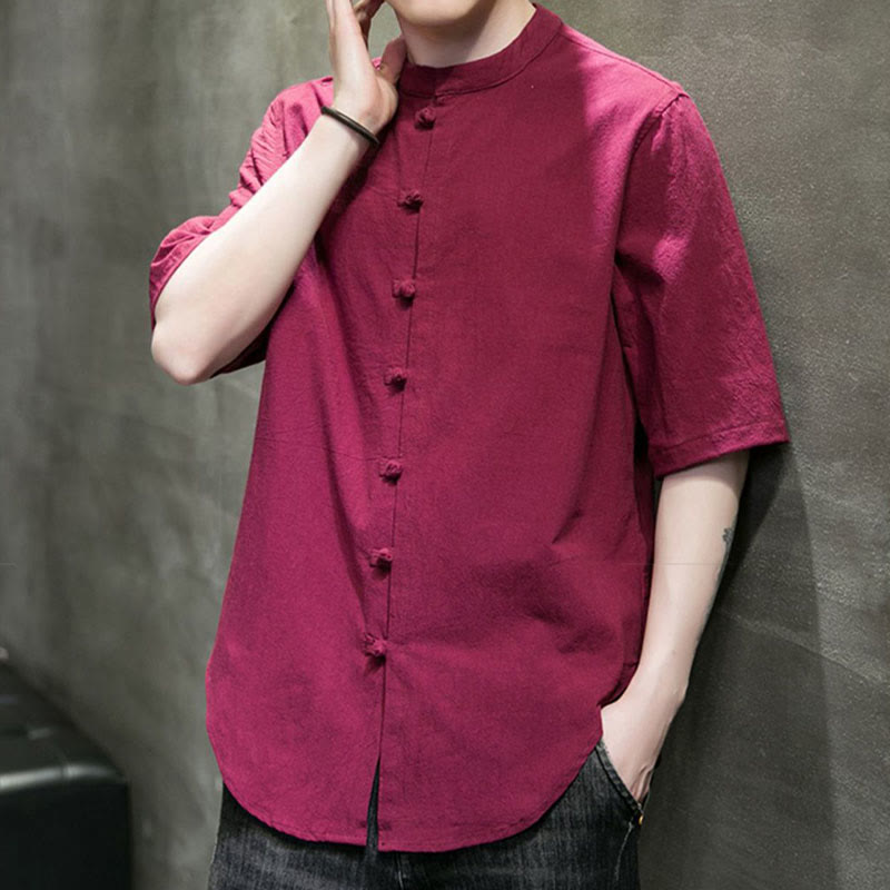 Buddha Stones einfarbiges Herren-Halbarm-Baumwollhemd - image 14