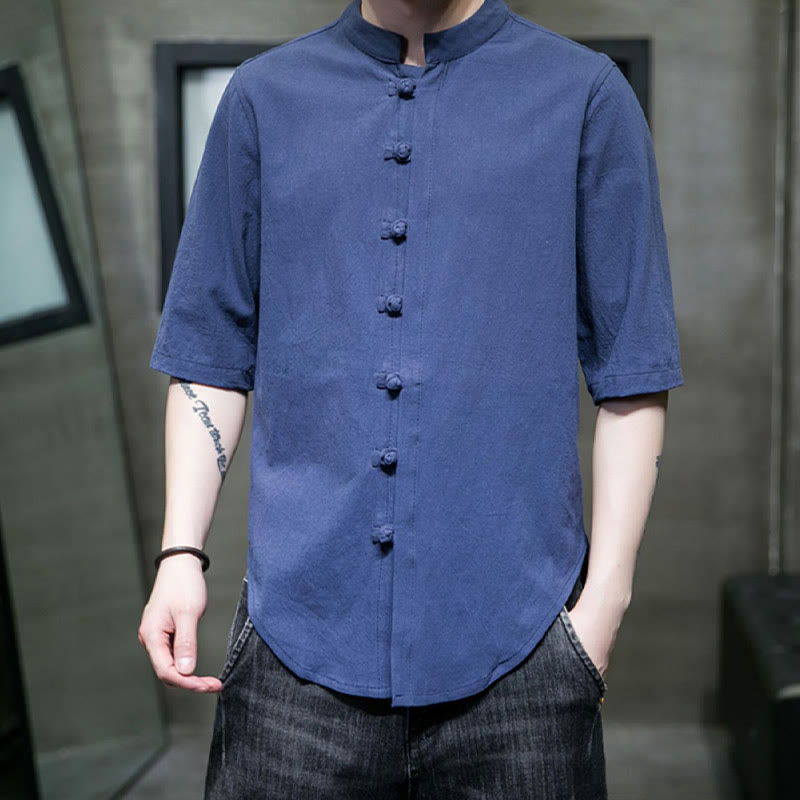 Buddha Stones einfarbiges Herren-Halbarm-Baumwollhemd - image 29