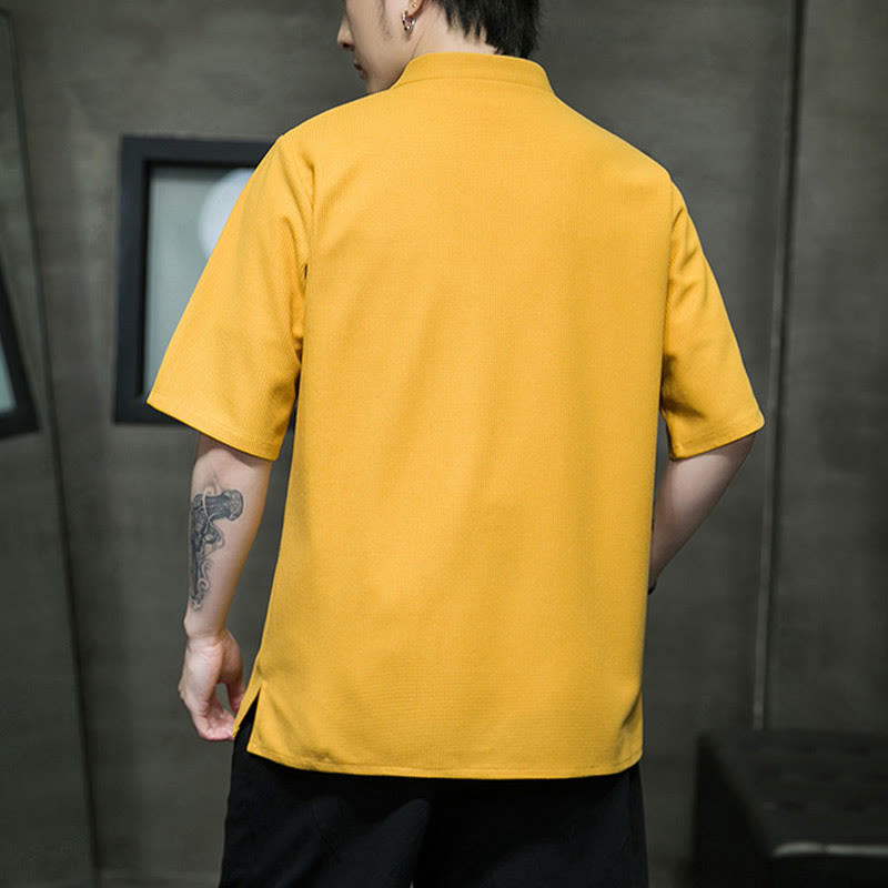 Buddha Stones Frosch-Knopf Blatt Libelle Stickerei Herren Kurzarmhemd - image 9