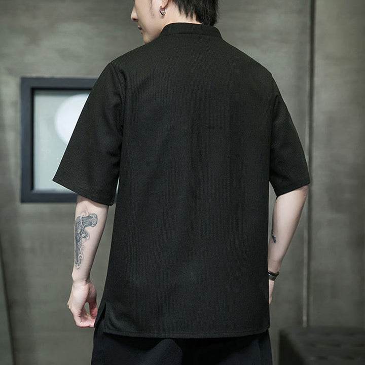 Buddha Stones Frosch-Knopf Blatt Libelle Stickerei Herren Kurzarmhemd - image 17