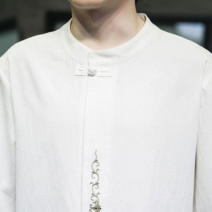 Buddha Stones Einfarbiges Hemd mit Froschknopfstickerei für Herren, Halbarm, Baumwolle - image 23