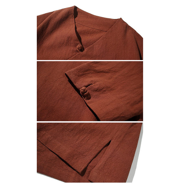 Buddha Stones V-Ausschnitt schlichtes Herren Halbarm Baumwollhemd - image 6