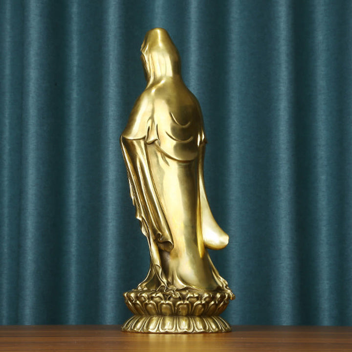 Buddha Stones Kwan Yin Avalokitesvara hält das Dharma-Rad Reichtum Messing Kupfer Statue Dekoration