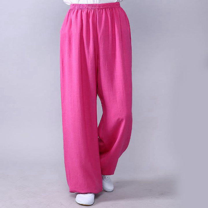 Buddha Stones Sommer elastische Taille Tai Chi Qigong Übung Baumwolle Leinen Unisex Hose - HotPink - 3XL– PASSEND FÜR US/ UK/ AU/ EU– 2XL - image 4