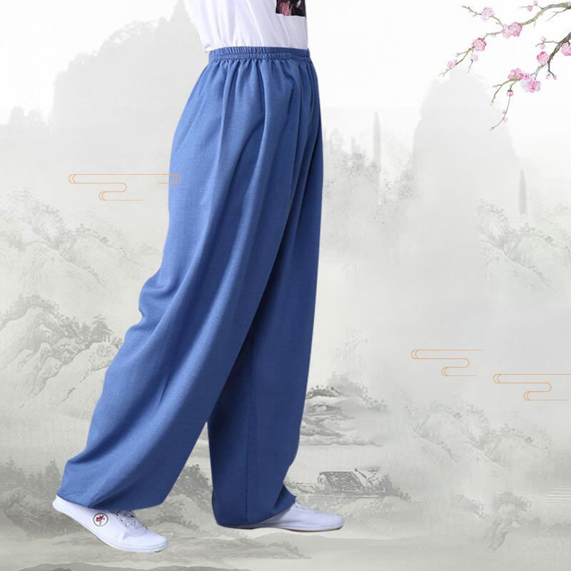 Buddha Stones Sommer elastische Taille Tai Chi Qigong Übung Baumwolle Leinen Unisex Hose - image 9