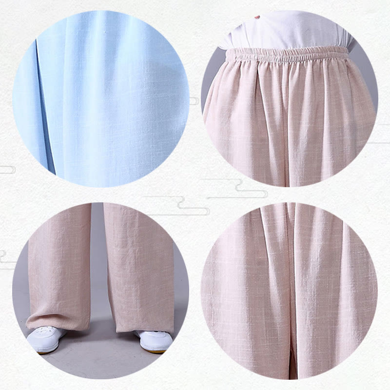Buddha Stones Sommer elastische Taille Tai Chi Qigong Übung Baumwolle Leinen Unisex Hose - image 11