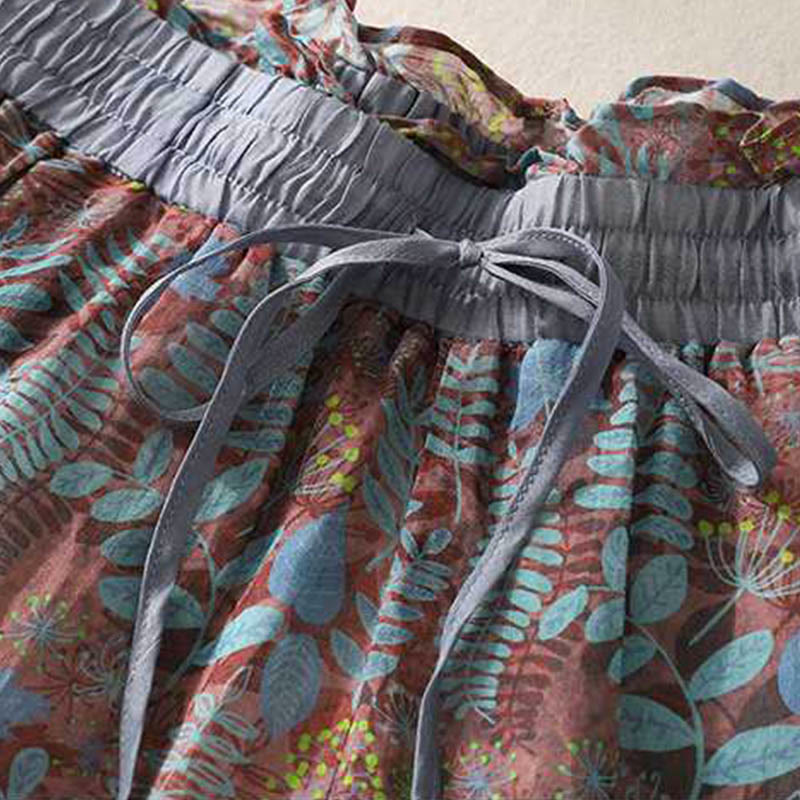 Buddha Stones Sommerhose für Damen, Blau, Blätter, Pflanzen, mit Taschen - image 3