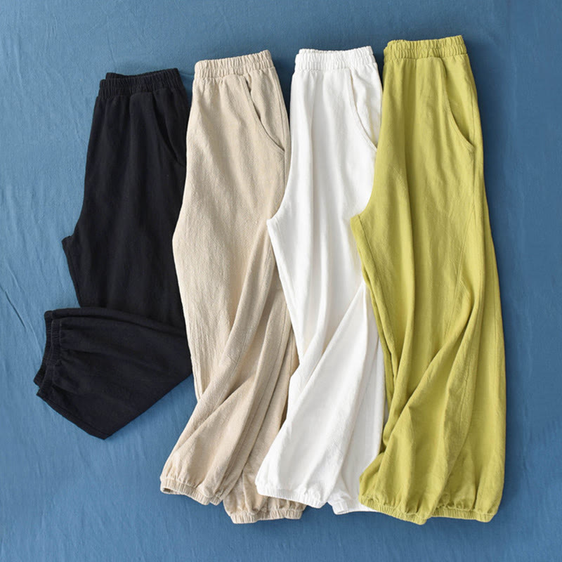 Buddha Stones – Einfarbige Hose aus Ramie-Leinen-Baumwolle mit Taschen - image 2