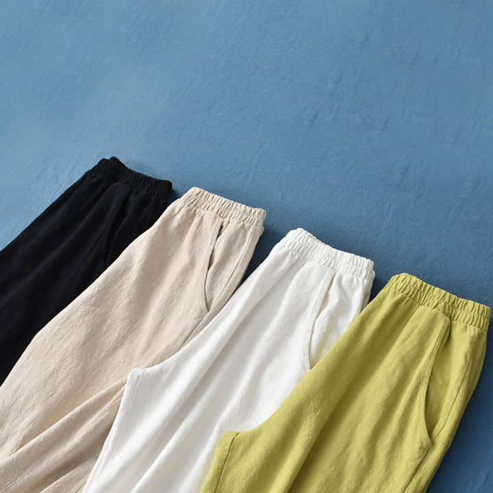 Buddha Stones – Einfarbige Hose aus Ramie-Leinen-Baumwolle mit Taschen - image 15