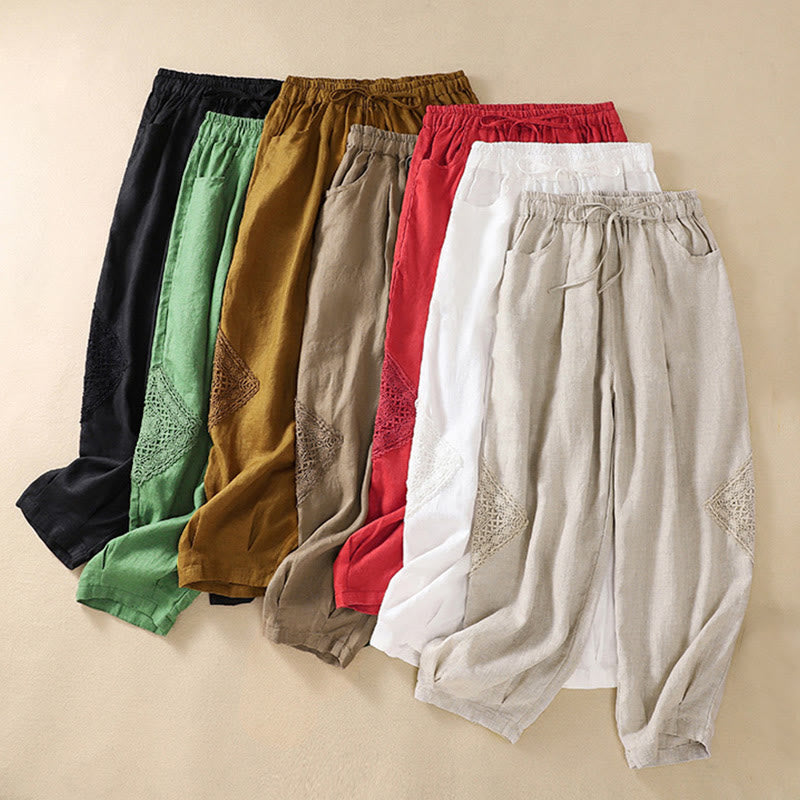 Buddha Stones Sommer-Haremshose aus Baumwolle für Damen mit Kordelzug und Taschen - image 2