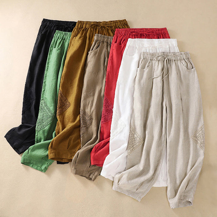 Buddha Stones Sommer-Haremshose aus Baumwolle für Damen mit Kordelzug und Taschen - image 2