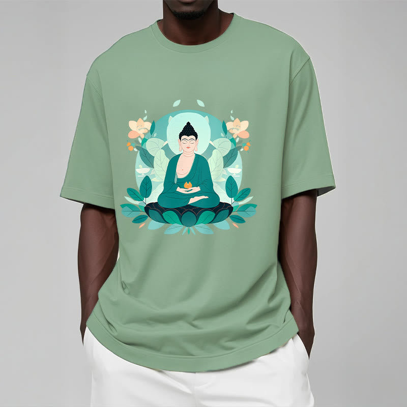 Buddha Stones Schließe Augen Green Leaf Buddha T-Shirt - image 2
